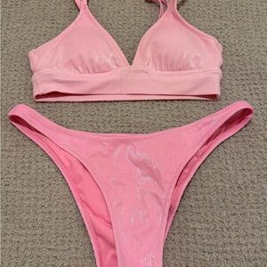 aerie Pink Shimmer Bikini Top & Bottom Set